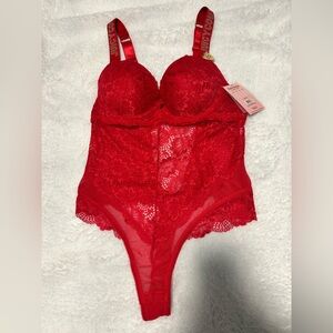 Juicy Couture Red Lace Bra Bodysuit